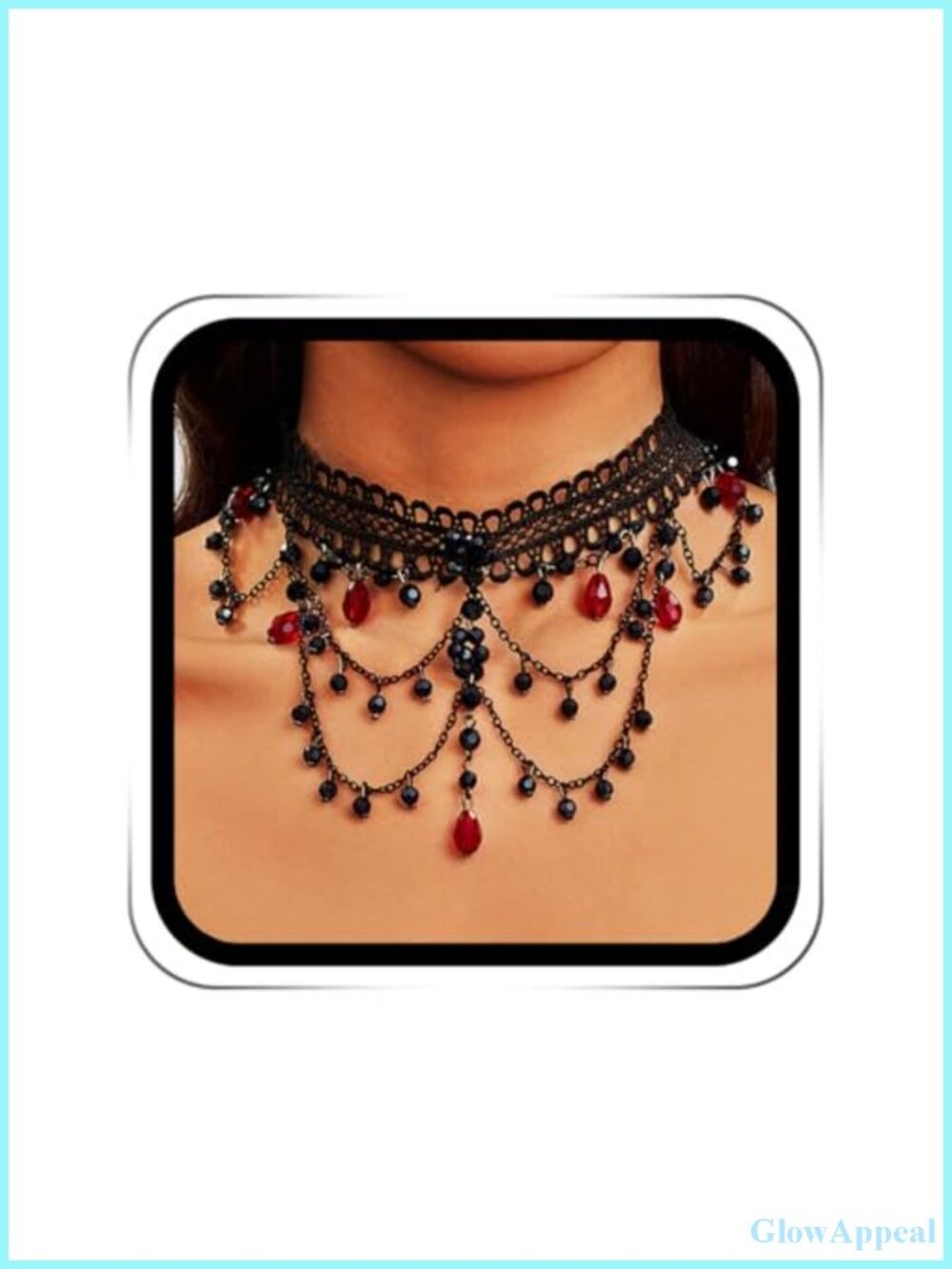 Gothic Lace Bead Choker Necklace Vampire Collar for Cosplay